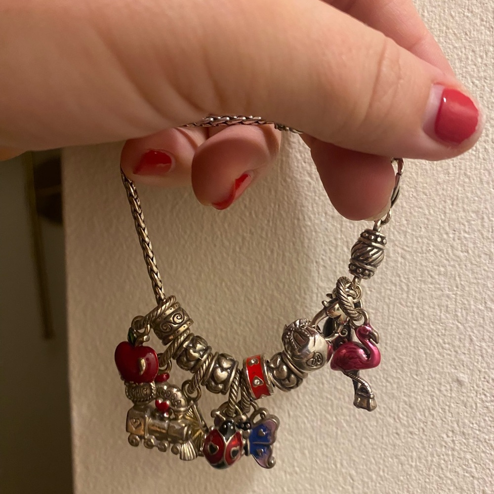Brighton Silver Charm Bracelet with Red and Pink Enamel Accents